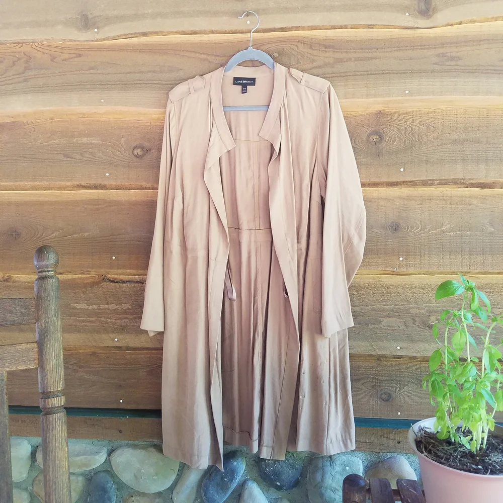 Lane Bryant Tan Trench Coat Tie Waist (Imperfection) | Transitional Trench Coat - Picture 3 of 10